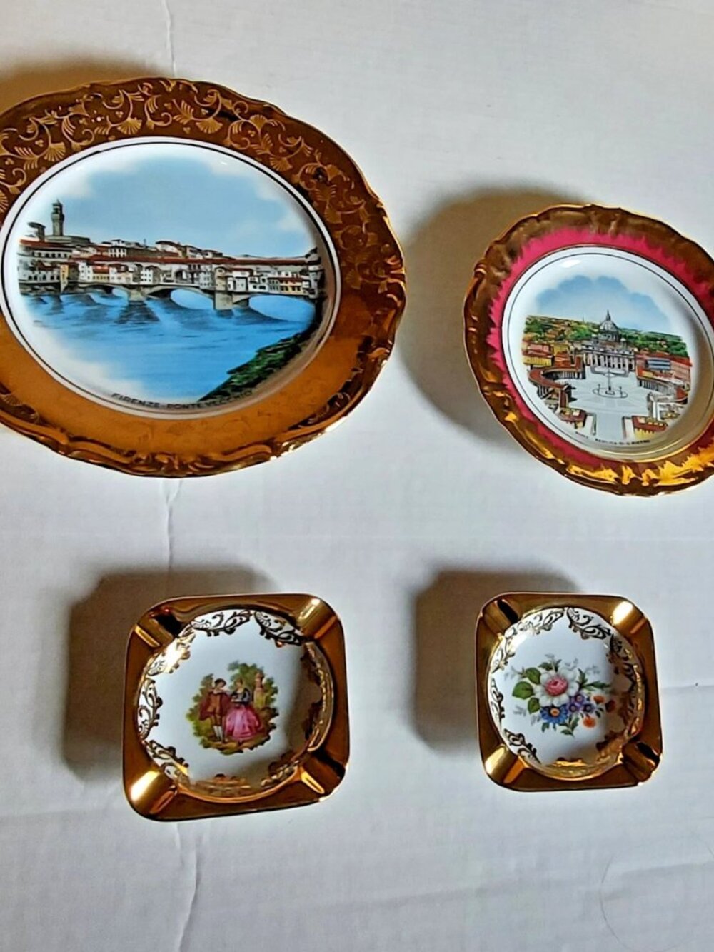 Lot of 4 - 22K Gold Trimmed - 2 Plates / 2 Ashtrays - Bavaria Germany / Vintage